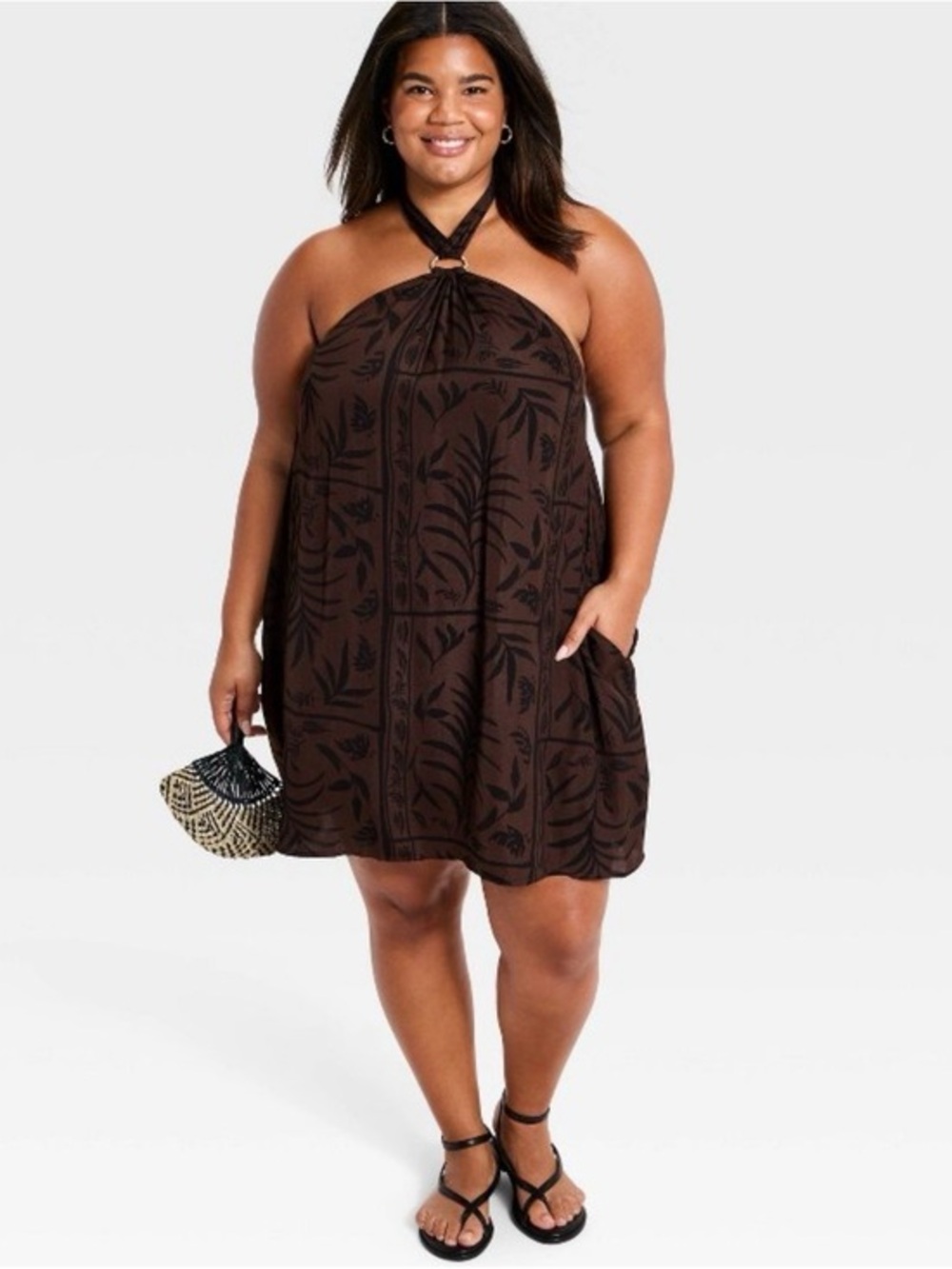 NWT A New Day Brown Black Boho Print Halter Beck Mini Dress Women’s Plus size 4X